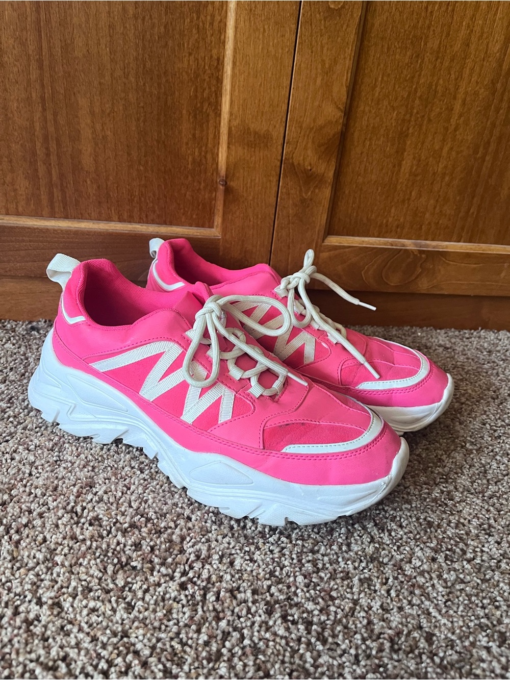 Women's‎ Vibrant Pink Chunky Lace-Up Sneakers